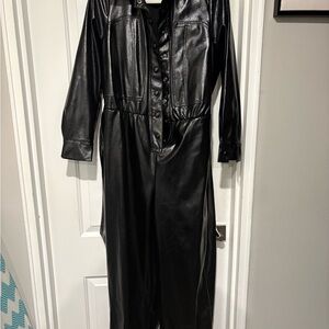 Black Faux Leather Jumpsuit by Eloquii